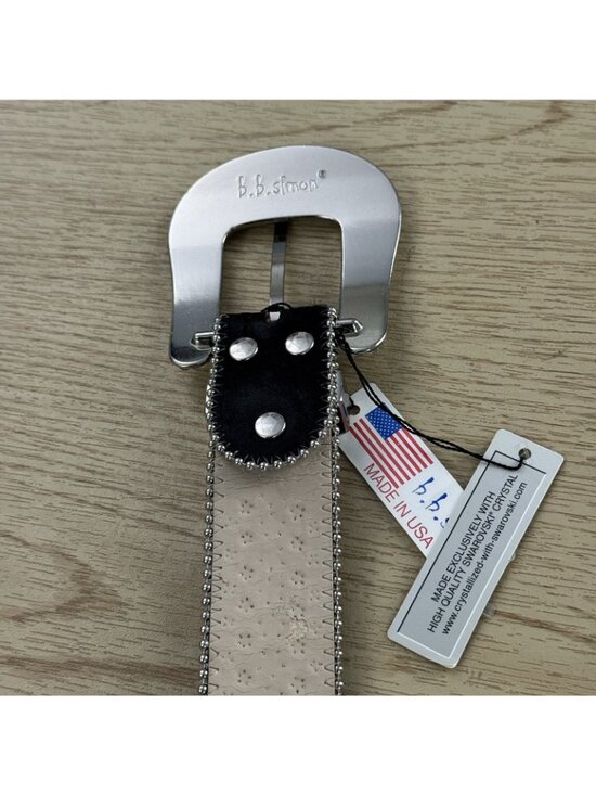B.B. Simon Swarovski Crystal Studded Leather Belt Black L Made USA New Defect main image 9